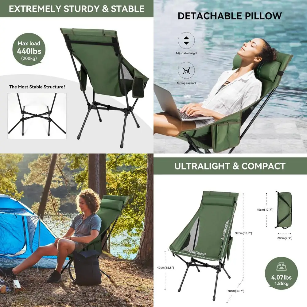 Прочное кресло для кемпинга с высокой спинкой, грузоподъемность 440 фунтов, портативное, со съемной подушкой, идеально подходит для походов, пеших прогулок и путешествий (G
Прочное кресло для кемпинга с высокой спинкой, грузоподъемность 440 фунтов, портативное, со съемной подушкой, идеально подходит для походов, пеших прогулок и путешествий (G