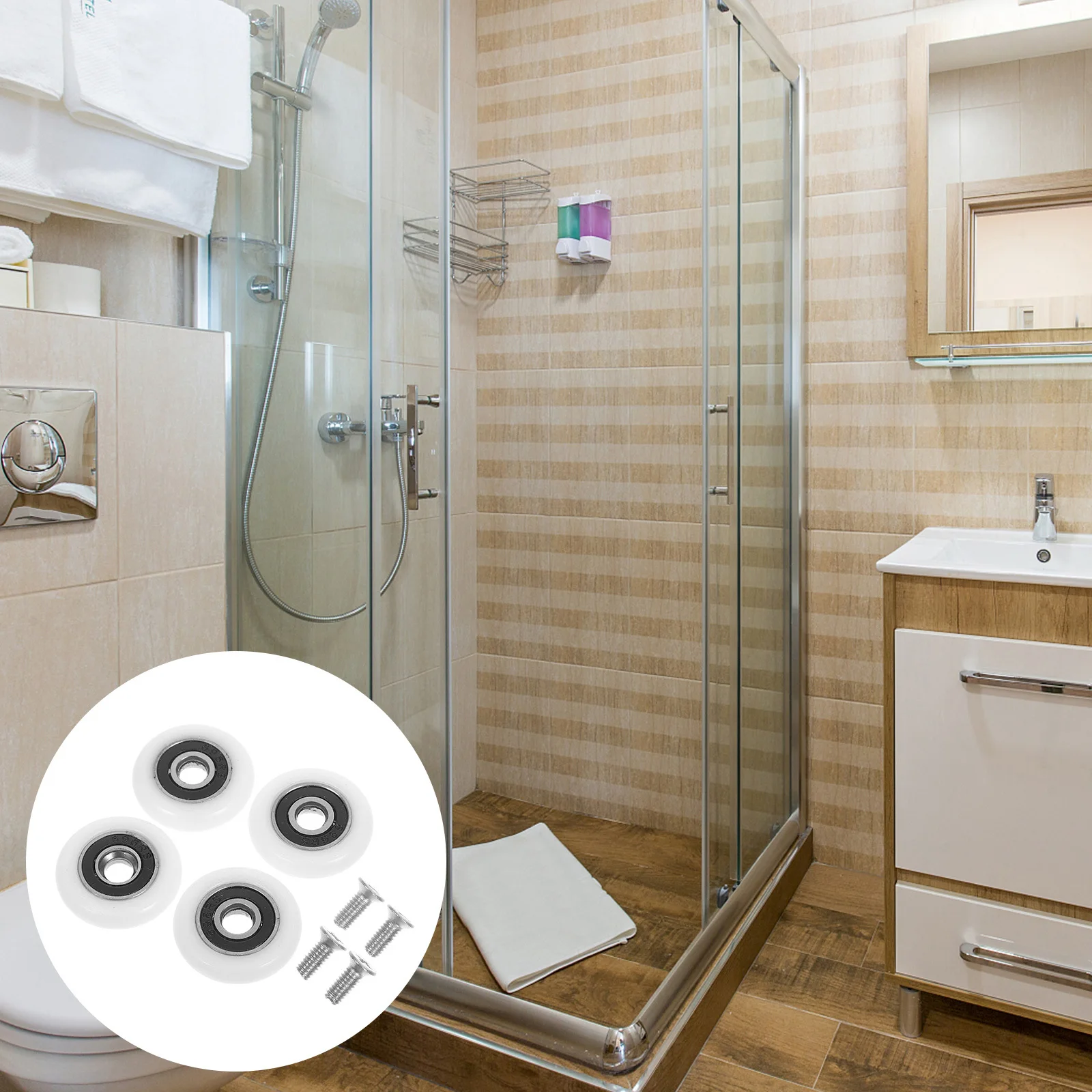 4Pcs Shower Door Rollers Durable Smooth Sliding Glass Door Replacement Bathroom Pulley Wheels Parts Bathroom Rollers 
4Pcs Shower Door Rollers Durable Smooth Sliding Glass Door Replacement Bathroom Pulley Wheels Parts Bathroom Rollers