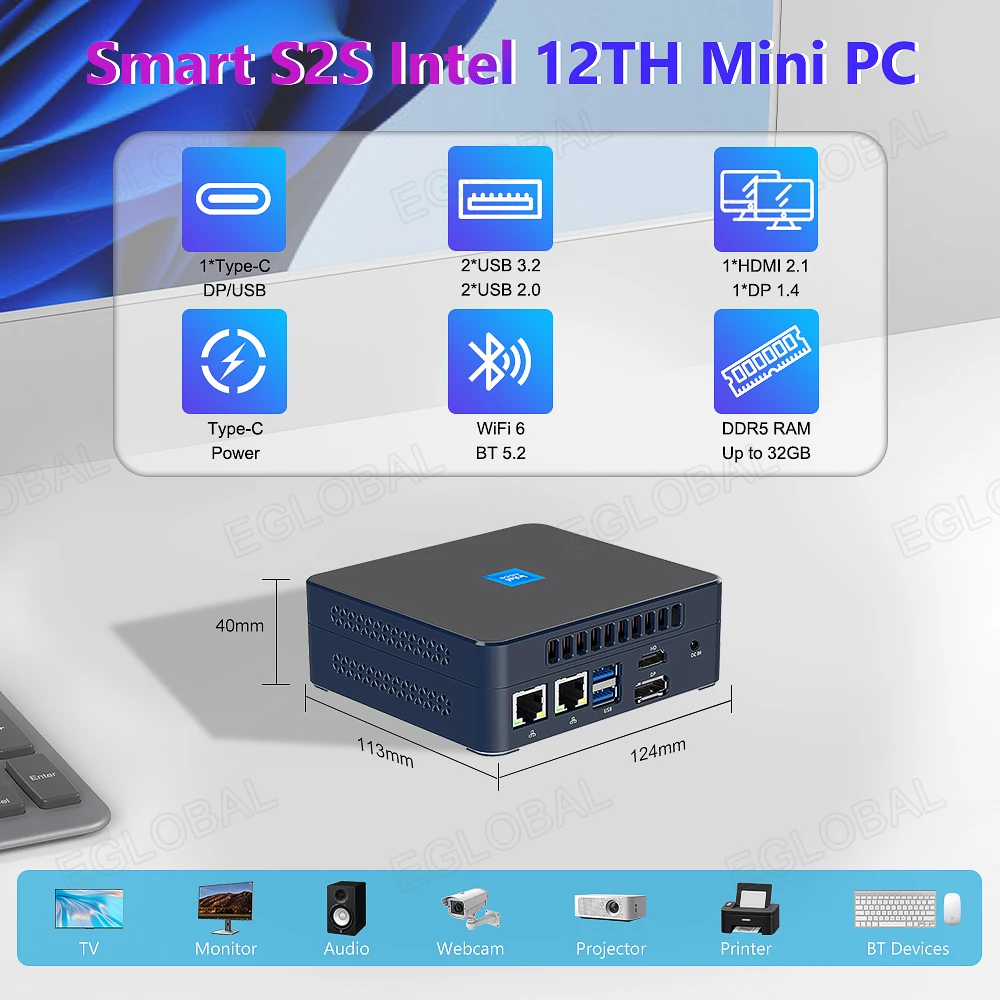 Eglobal Новый мини-компьютер Twin Lake Intel N150 N100 DDR5 4800 МГц PCIE3.0x4 2xLAN Офисный ПК Windows 11 Pro NUC WiFi6 BT5.2
Eglobal Новый мини-компьютер Twin Lake Intel N150 N100 DDR5 4800 МГц PCIE3.0x4 2xLAN Офисный ПК Windows 11 Pro NUC WiFi6 BT5.2