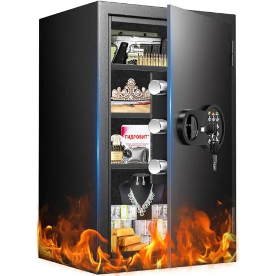 Home fireproof safe box: steel construction, black color, 35-min fire resistance for documents, jewelry, and valuables with wat
Home fireproof safe box: steel construction, black color, 35-min fire resistance for documents, jewelry, and valuables with wat