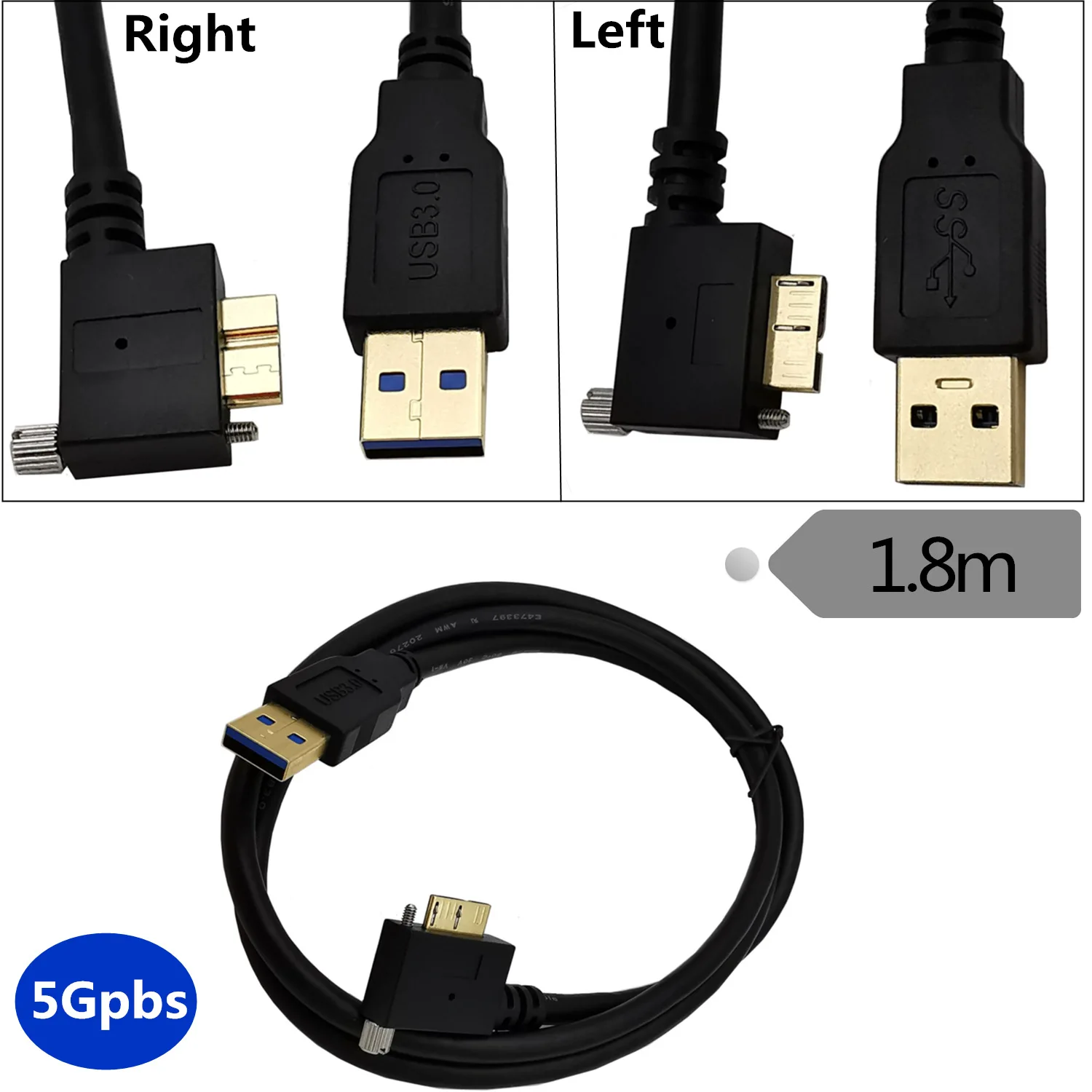 Gold plated 90-degree bending fasteners with screws USB3.0 to micro USB3.0 hard disk Industrial camera data cable 1.8m
Gold plated 90-degree bending fasteners with screws USB3.0 to micro USB3.0 hard disk Industrial camera data cable 1.8m