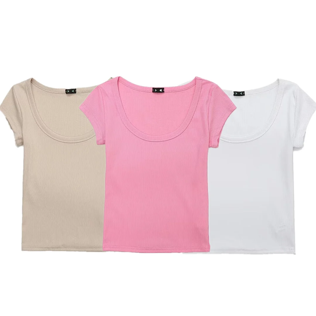 Maxdutti 2026 Summer Solid Color Short Sleeve T-shirt Woman Clothes Female Clothing Fashion Round Neck Rib T-shirt Women
Maxdutti 2026 Summer Solid Color Short Sleeve T-shirt Woman Clothes Female Clothing Fashion Round Neck Rib T-shirt Women