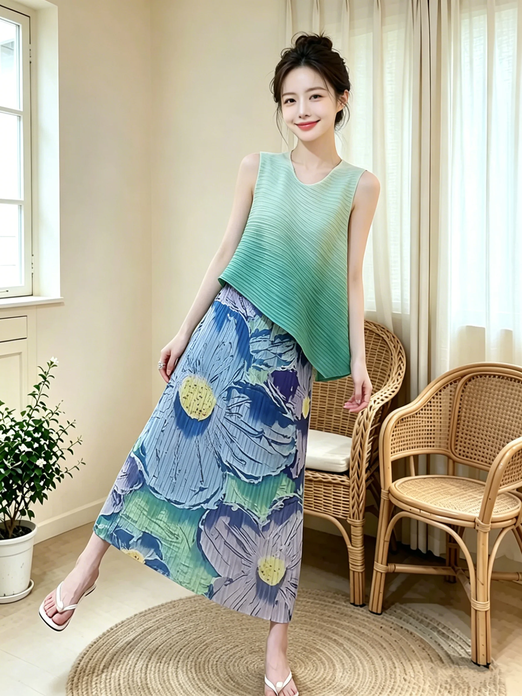 Elegant Summer Outfit Gradient Sleeveless Top Oil Painting Style Pleated Half Skirt Set Simple Commute Style Straight Tube Si...
Elegant Summer Outfit Gradient Sleeveless Top Oil Painting Style Pleated Half Skirt Set Simple Commute Style Straight Tube Si...