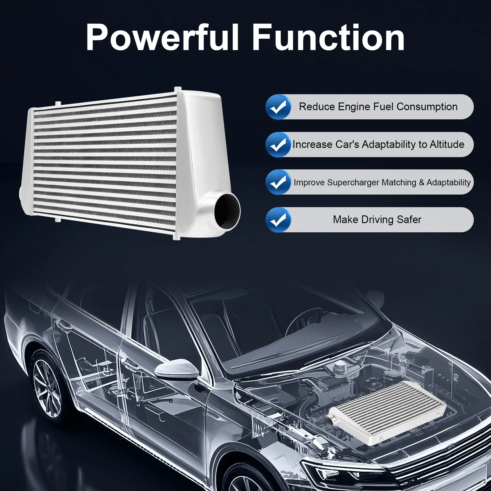 Universal Intercooler, Universal Fit Intercooler Kit, 1000HP Aluminum Intercooler 3" Inlet & Outlet, 4" Core 5-50PSI,31"x12"x4"
Universal Intercooler, Universal Fit Intercooler Kit, 1000HP Aluminum Intercooler 3" Inlet & Outlet, 4" Core 5-50PSI,31"x12"x4"