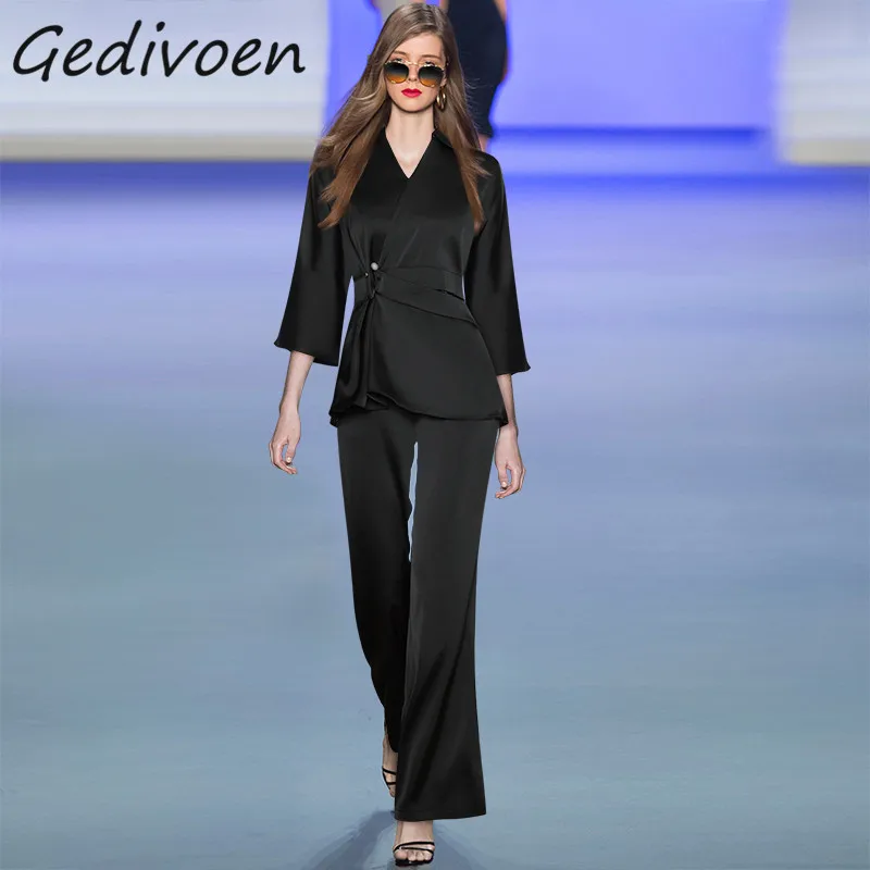 Gedivoen Summer Fashion Runway Vintage Pants Set Women's V-Neck Sashes Gathered Waist Top+Pocket Straight Trousers 2 Pieces Set
Gedivoen Summer Fashion Runway Vintage Pants Set Women's V-Neck Sashes Gathered Waist Top+Pocket Straight Trousers 2 Pieces Set