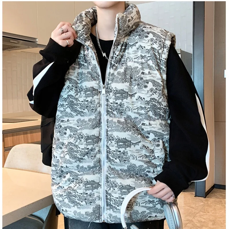 Мужской хлопковый жилет, утепленная теплая одежда с воротником-стойкой, Roupas Masculinas, парки без рукавов, модная повседневная стильная горячая верхняя одежда с принтом 
Мужской хлопковый жилет, утепленная теплая одежда с воротником-стойкой, Roupas Masculinas, парки без рукавов, модная повседневная стильная горячая верхняя одежда с принтом