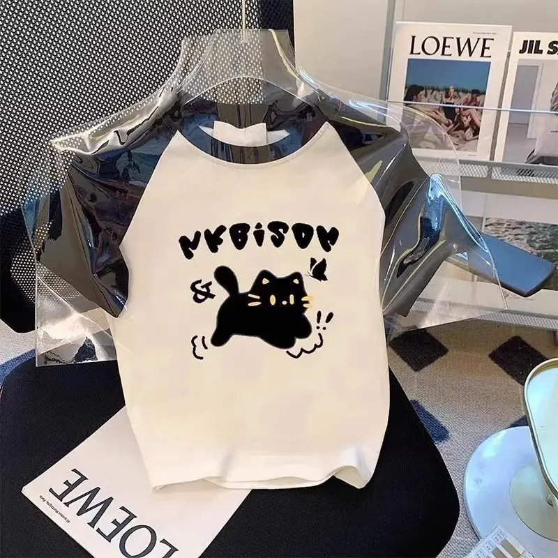 Женская футболка с коротким рукавом, короткая облегающая футболка из чистого хлопка с мультипликационным принтом в Корейском стиле, лето 2024
Женская футболка с коротким рукавом, короткая облегающая футболка из чистого хлопка с мультипликационным принтом в Корейском стиле, лето 2024