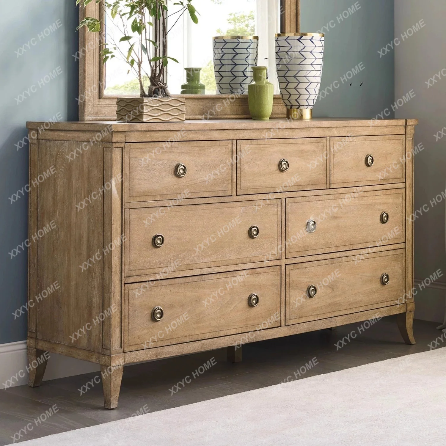 L retro wood color high chest chest bedroom bedside drawer six chest living room storage cabinet
L retro wood color high chest chest bedroom bedside drawer six chest living room storage cabinet
