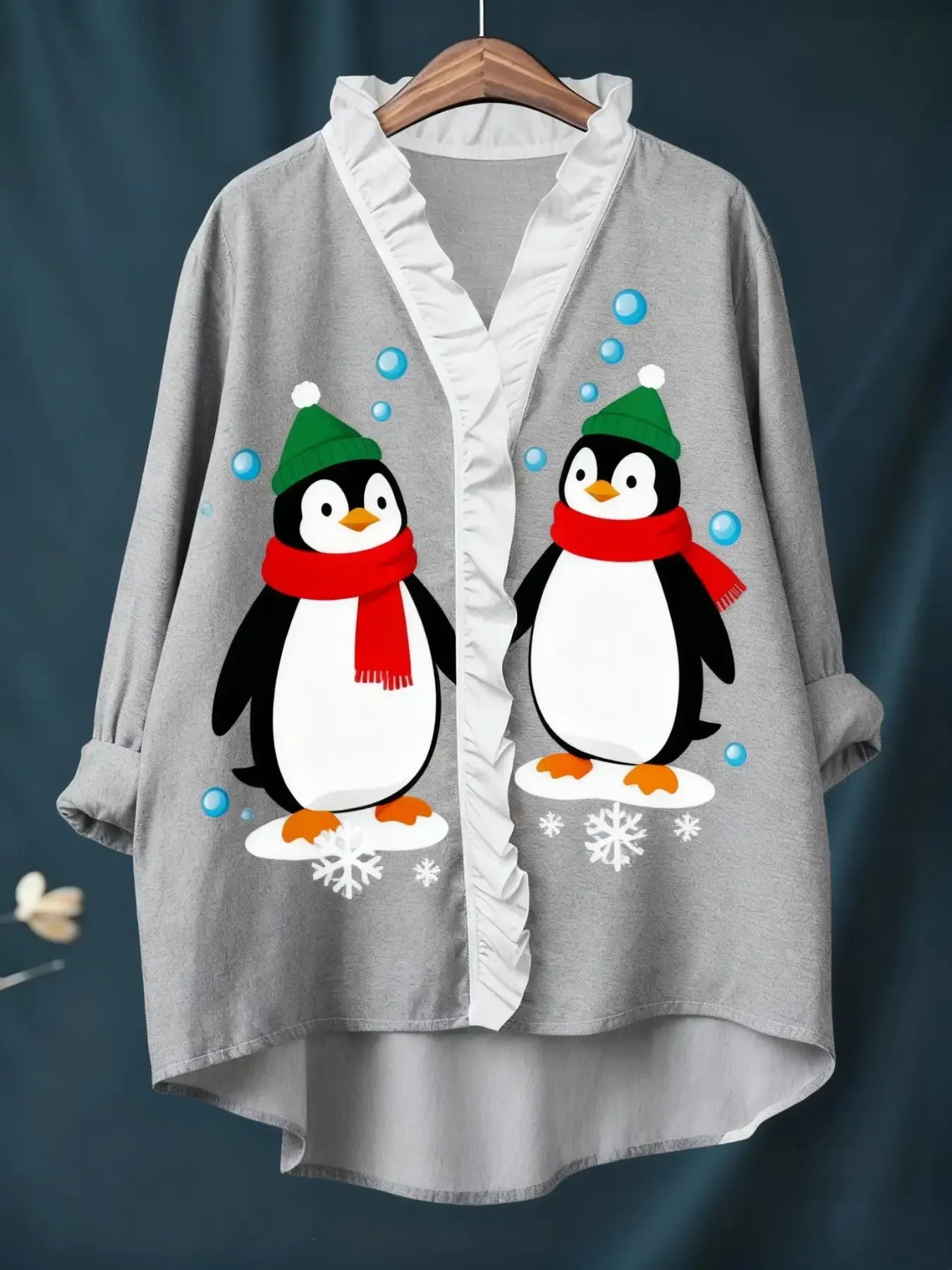 New women's Christmas digital printed long sleeved shirt ,Lotus leaf edge full body abstract color blocked shirt jacket
New women's Christmas digital printed long sleeved shirt ,Lotus leaf edge full body abstract color blocked shirt jacket