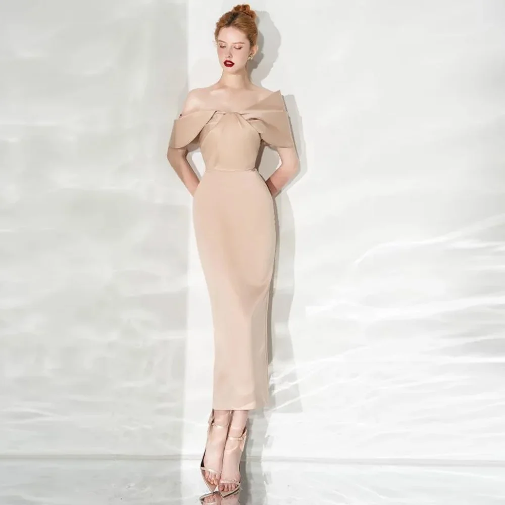 Customized Satin Elegant Off the Shoulder Evening Dress Trumpet Short Sleeves Celebrity Gowns Simple Ankle Length Prom Dress
Customized Satin Elegant Off the Shoulder Evening Dress Trumpet Short Sleeves Celebrity Gowns Simple Ankle Length Prom Dress