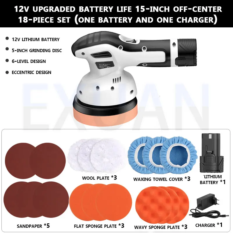 5-дюймовая беспроводная электрическая машина для вощения, машина для красоты автомобиля, машина для ремонта царапин, машина для поверхности краски, эксцентриковая полировка Беспроводная электрическая полировальная маши
5-дюймовая беспроводная электрическая машина для вощения, машина для красоты автомобиля, машина для ремонта царапин, машина для поверхности краски, эксцентриковая полировка Беспроводная электрическая полировальная маши
