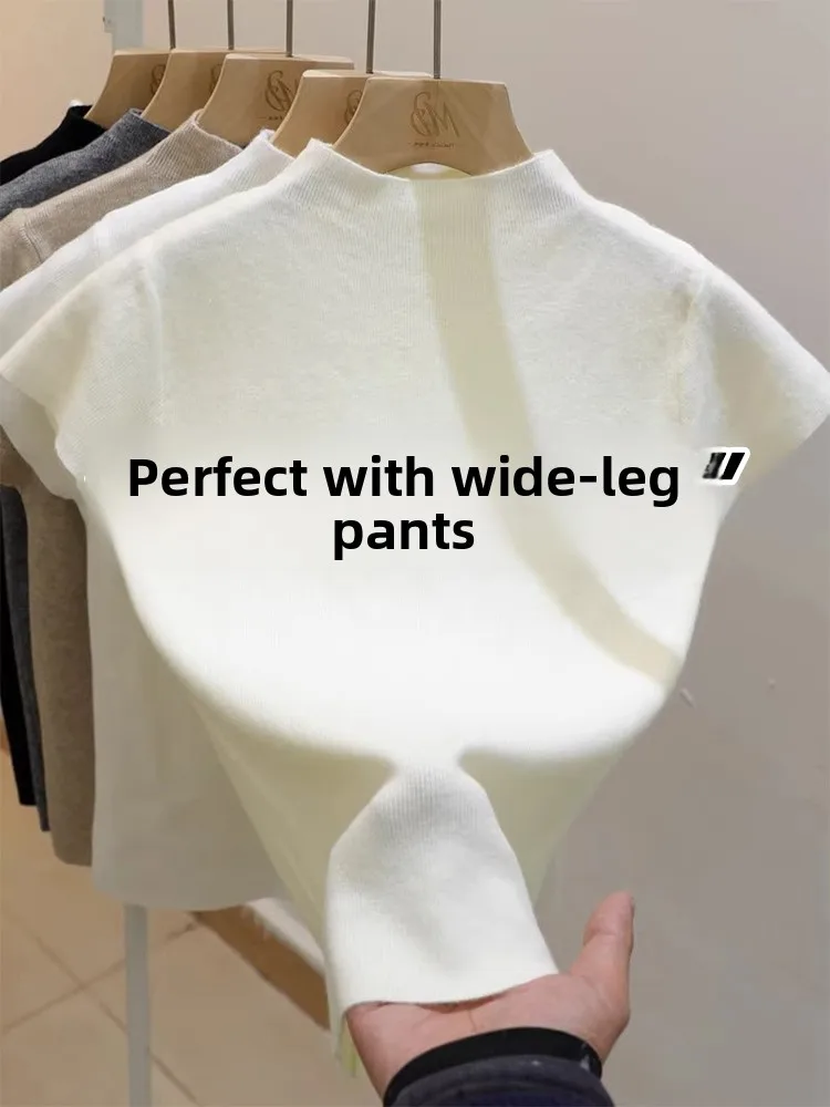 Women's Knitted Short Sleeve Base Shirt Half High Collar Inner Wear T-Shirt Slim Fit White Early Autumn Spring Winter Top
Women's Knitted Short Sleeve Base Shirt Half High Collar Inner Wear T-Shirt Slim Fit White Early Autumn Spring Winter Top