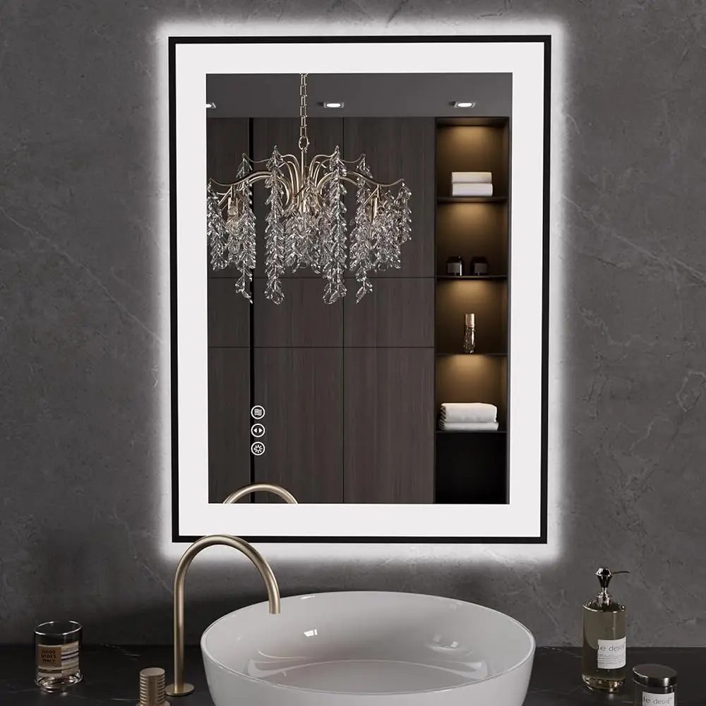 24 "X32" светодиодное зеркало для ванной комнаты в рамке, противотуманное, с регулируемой яркостью, косметическое зеркало для ванной комнаты с подсветкой для стены, функция памяти,
24 "X32" светодиодное зеркало для ванной комнаты в рамке, противотуманное, с регулируемой яркостью, косметическое зеркало для ванной комнаты с подсветкой для стены, функция памяти,