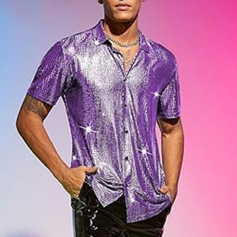 Male Tops Men Shirt Shiny Party Performance Short Sleeve Solid Color Stylish Turn-down Collar Disco Stage Shirt
Male Tops Men Shirt Shiny Party Performance Short Sleeve Solid Color Stylish Turn-down Collar Disco Stage Shirt