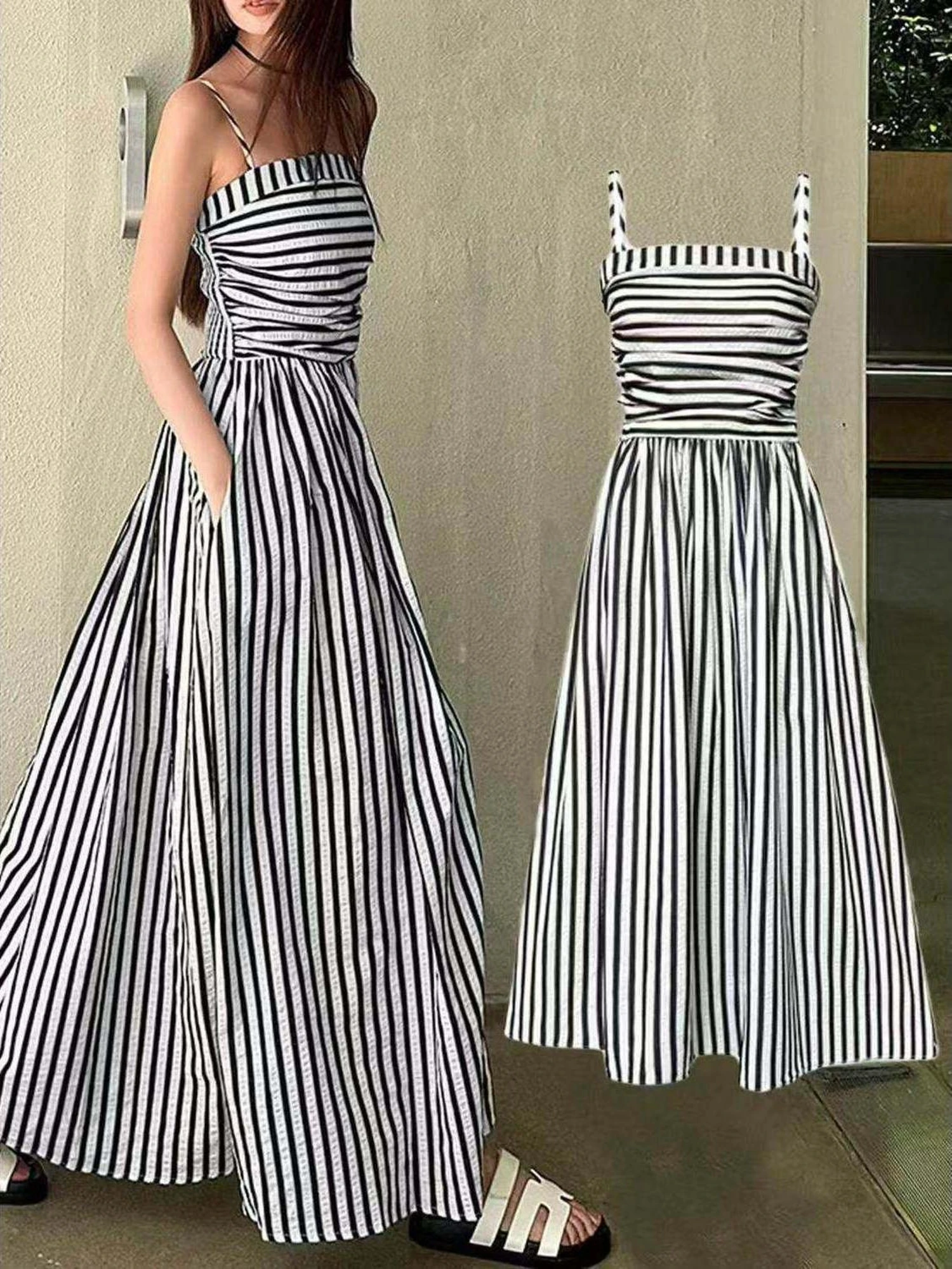 Summer New Stripe Strapless Women's Dress Waist Cinched Shoulder Bared Long Gown Casual Standard Fit Three-acetate Fiber Dress
Summer New Stripe Strapless Women's Dress Waist Cinched Shoulder Bared Long Gown Casual Standard Fit Three-acetate Fiber Dress