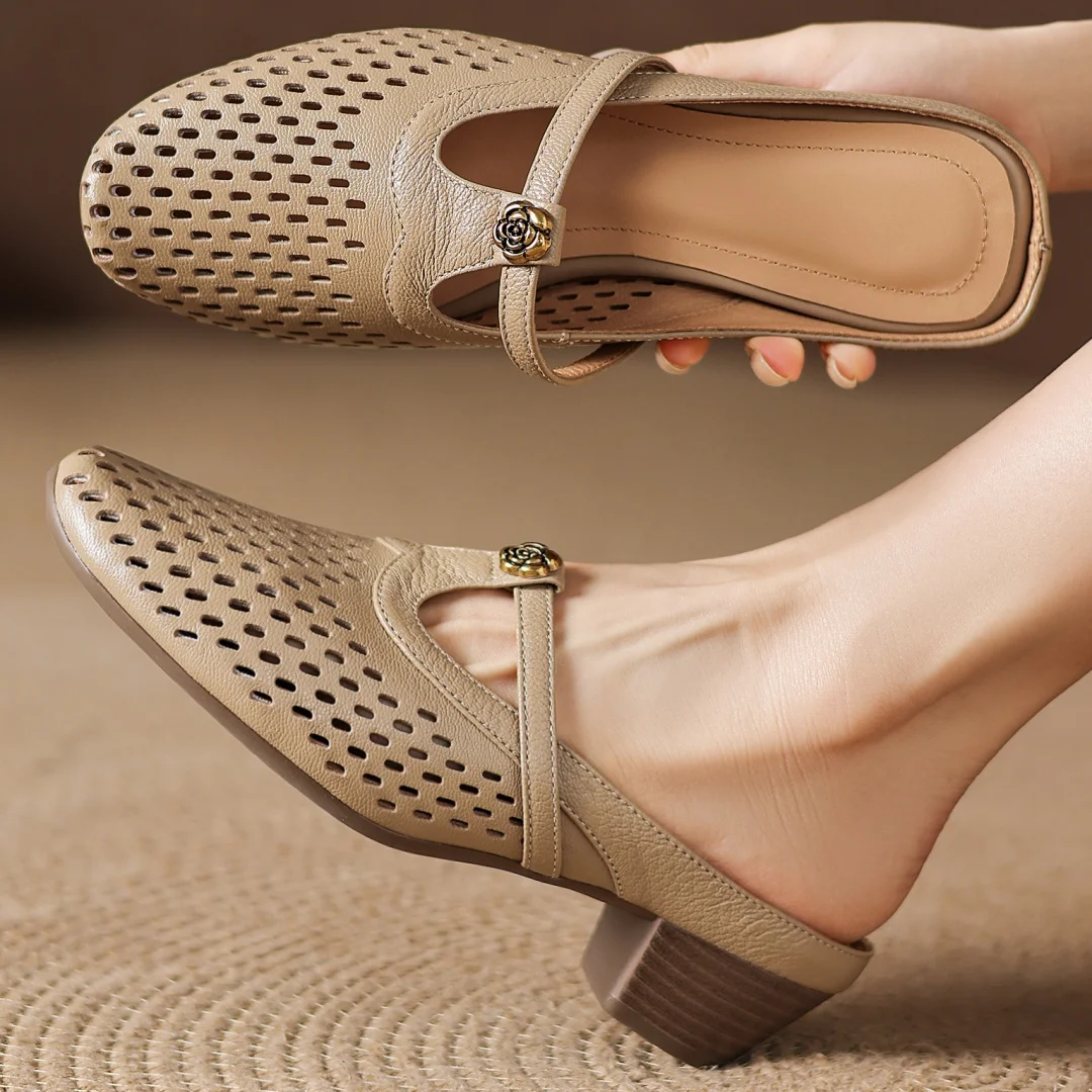 Women's hollow-out sheepskin narrow band t-strap slip-on summer slides sandals 3.5cm thick med heel elegant ladies dress mules
Women's hollow-out sheepskin narrow band t-strap slip-on summer slides sandals 3.5cm thick med heel elegant ladies dress mules