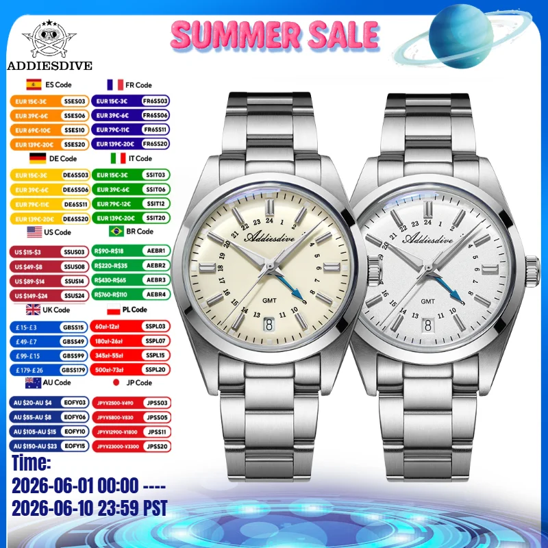 ADDIESDIVE AD2065 36mm Men's GMT Watch Calendar Display BGW9 Super Luminous Reloj Hombre 100m Waterproof Quartz Watches
ADDIESDIVE AD2065 36mm Men's GMT Watch Calendar Display BGW9 Super Luminous Reloj Hombre 100m Waterproof Quartz Watches
