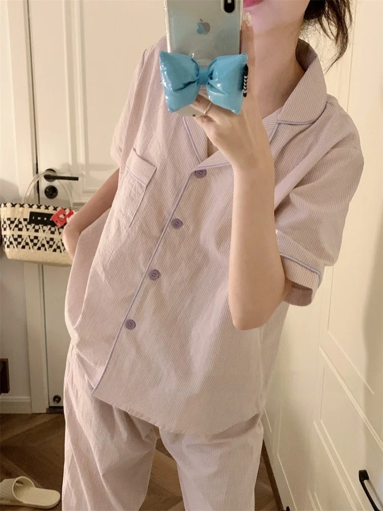 Simple Striped Summer Spwear Women's Loose Casual ort Sve Long Pants Home Clothes Set Comfortable Breathable Cotton P...
Simple Striped Summer Spwear Women's Loose Casual ort Sve Long Pants Home Clothes Set Comfortable Breathable Cotton P...