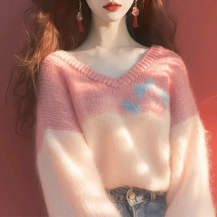 Мягкий розовый вязаный свитер V-Ne Long Sve, женский весенне-осенний новый свободный крой из полиэфирного волокна 00%
Мягкий розовый вязаный свитер V-Ne Long Sve, женский весенне-осенний новый свободный крой из полиэфирного волокна 00%