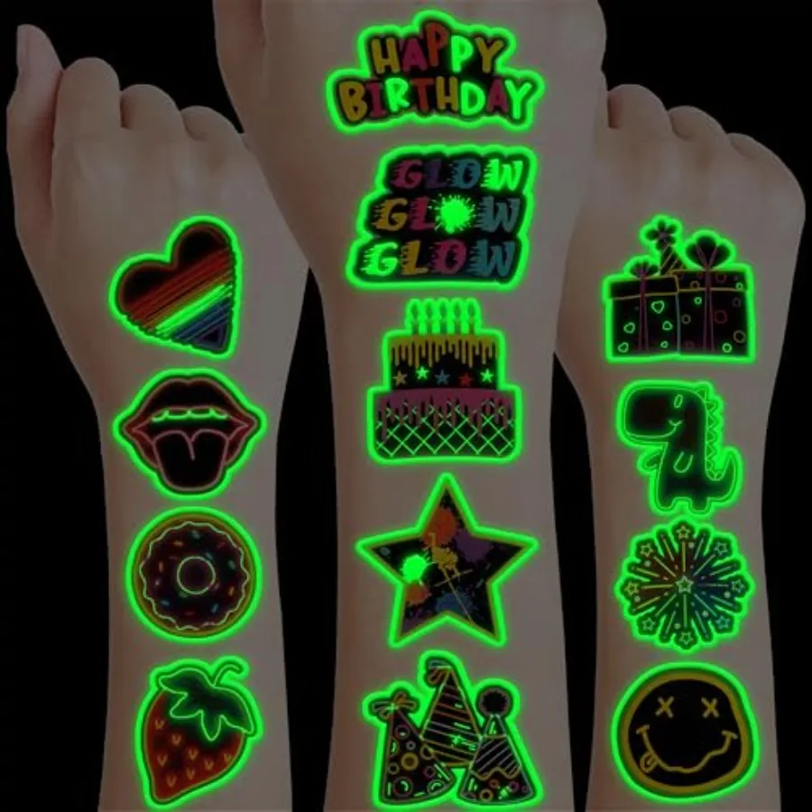 96 PCS Neon Glow in the Dark Temporary Tattoos - 8 Sheets Cute Stickers for Birthday Party Favors, Carnival Rewards and Decorat
96 PCS Neon Glow in the Dark Temporary Tattoos - 8 Sheets Cute Stickers for Birthday Party Favors, Carnival Rewards and Decorat