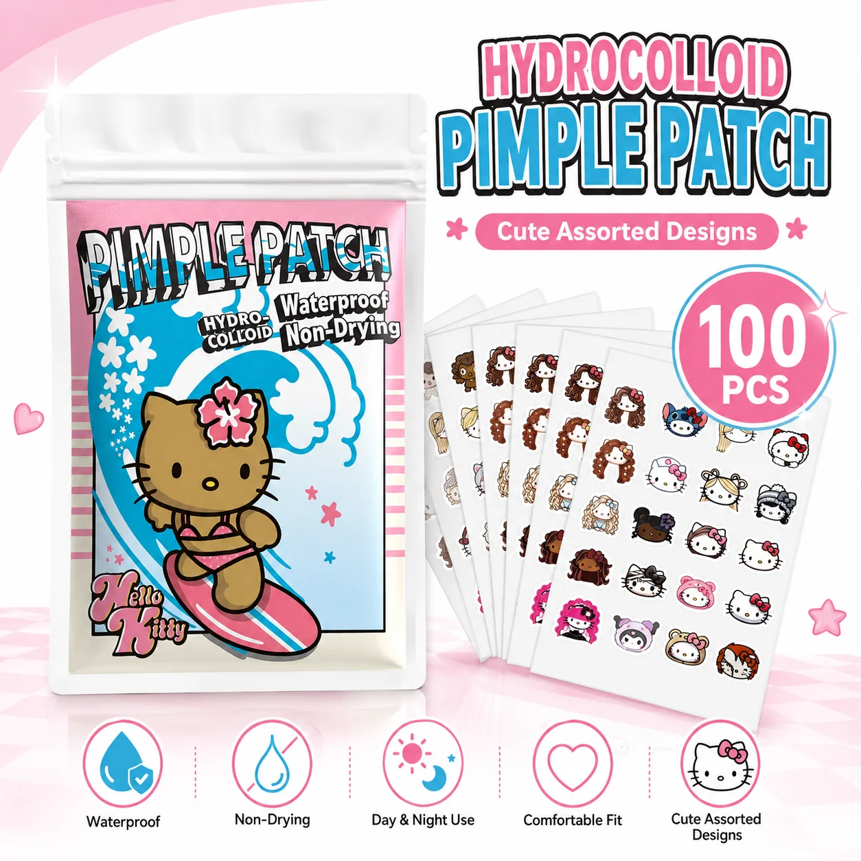 100PCS hello kitty Acne patches, facial acne patches, hydrogel acne removal patches, concealer
100PCS hello kitty Acne patches, facial acne patches, hydrogel acne removal patches, concealer