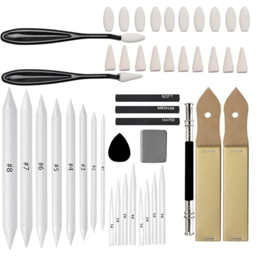 46 PCS Blending Stumps and Tortillions Paper Art Blenders Sketch Drawing Tools with Charcoal Sticks, Sandpaper Sharpeners, Wipe
46 PCS Blending Stumps and Tortillions Paper Art Blenders Sketch Drawing Tools with Charcoal Sticks, Sandpaper Sharpeners, Wipe