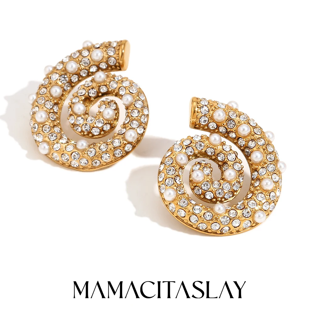 MamacitaSlay Luxury Sparkling Swirl Spiral Zircon Imitation Pearl Party Dinner Women's earrings Stainless steel jewelry woman
MamacitaSlay Luxury Sparkling Swirl Spiral Zircon Imitation Pearl Party Dinner Women's earrings Stainless steel jewelry woman