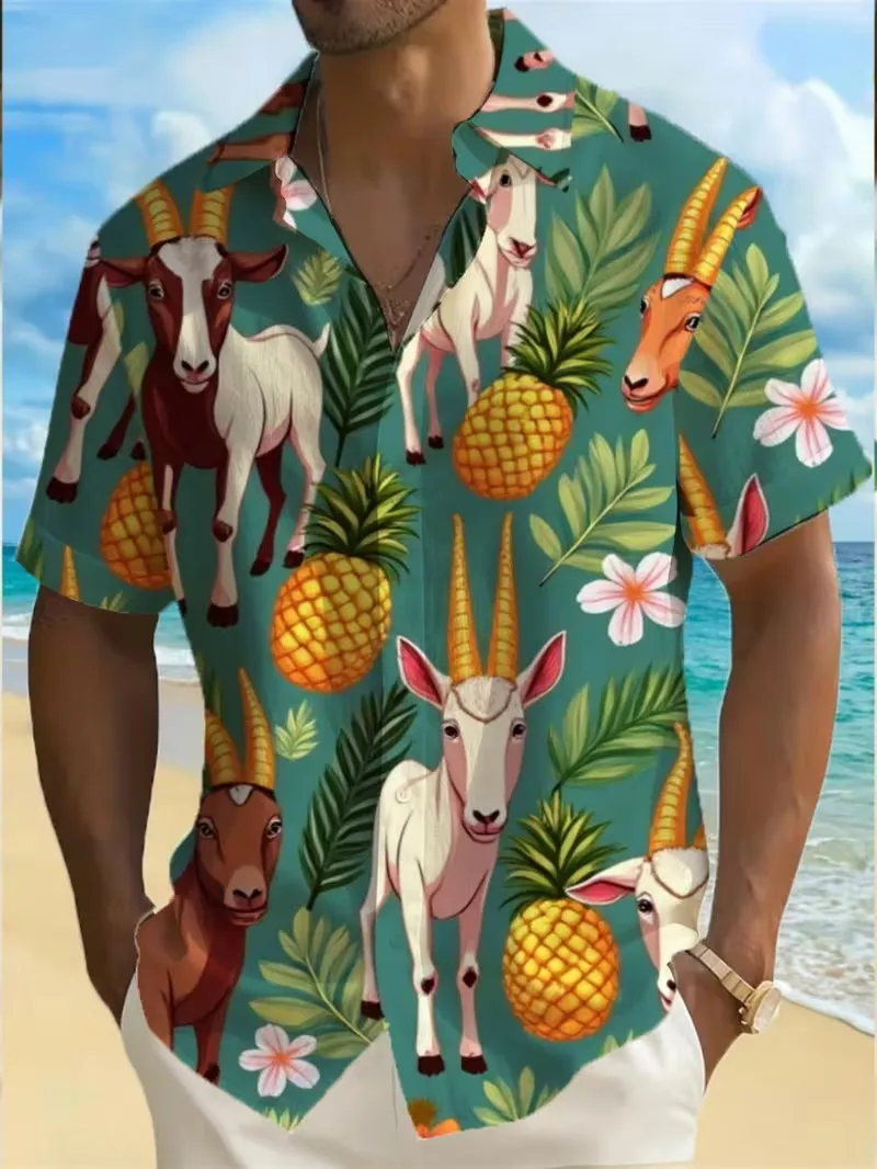 Men's Cute Goat Pineapple Floral Print Cuban Collar Shirt Short Sleeve Button Up Hawaiian Shirt Tropical Vacation Shirts For Men
Men's Cute Goat Pineapple Floral Print Cuban Collar Shirt Short Sleeve Button Up Hawaiian Shirt Tropical Vacation Shirts For Men