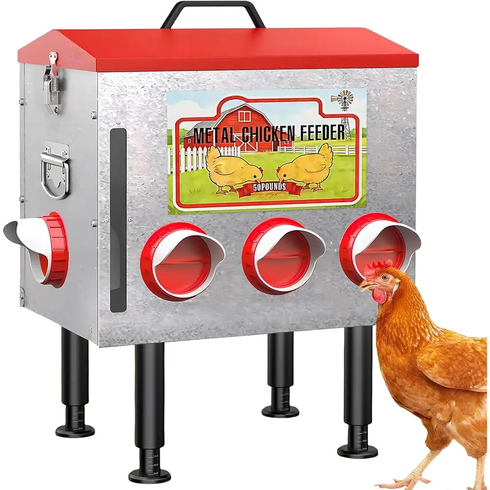 50LBS Metal Dispenser with Lid, Adjustable Legs, 8 eeding Ports, No-Waste & Rodent-Proo Design, Visual eed Level Indicator, Dura
50LBS Metal Dispenser with Lid, Adjustable Legs, 8 eeding Ports, No-Waste & Rodent-Proo Design, Visual eed Level Indicator, Dura