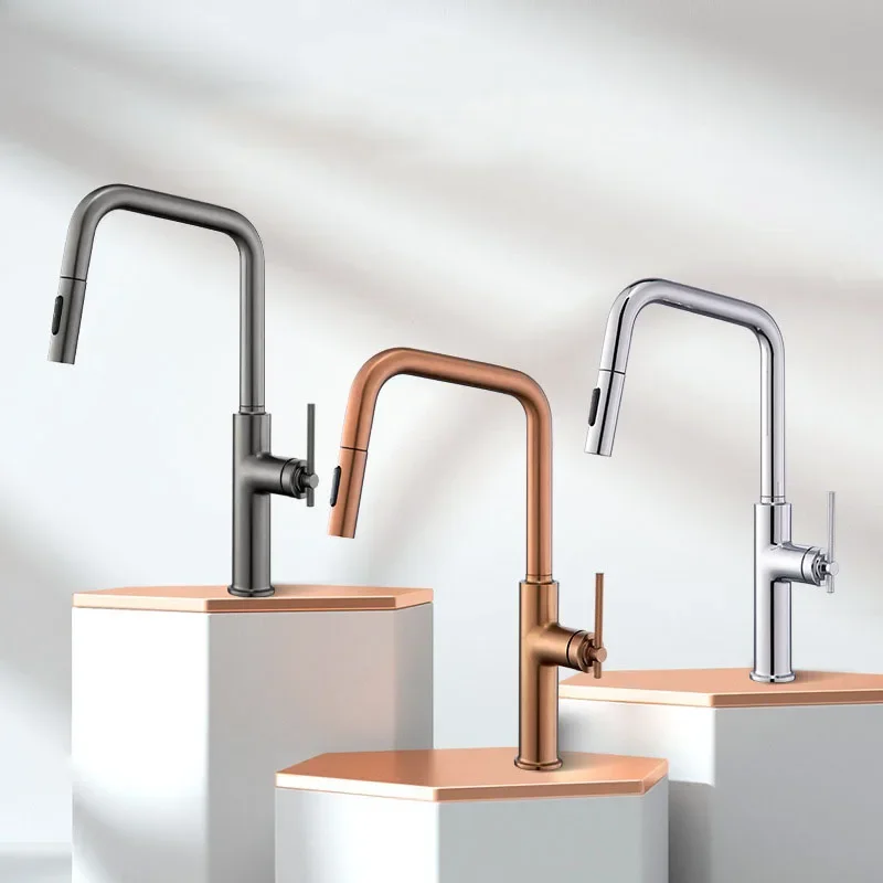 Rose Gold Brushed Brass Pull-out Kitchen Faucet Rotating Crane Extendable Hot Cold Water Grey/Black for Sink
Rose Gold Brushed Brass Pull-out Kitchen Faucet Rotating Crane Extendable Hot Cold Water Grey/Black for Sink
