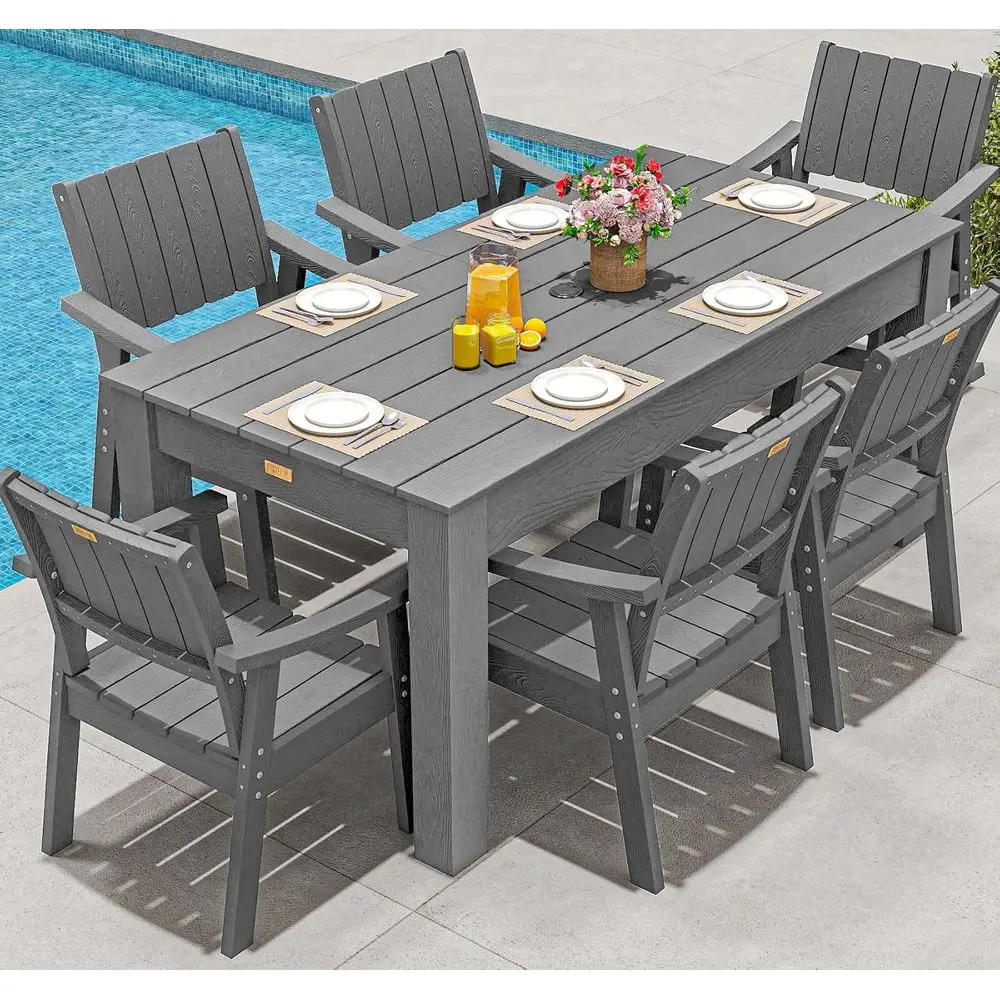All-Weather Grey Outdoor Patio Table and Chairs Set with Umbrella Hole for Backyard, Poolside, Porch
All-Weather Grey Outdoor Patio Table and Chairs Set with Umbrella Hole for Backyard, Poolside, Porch