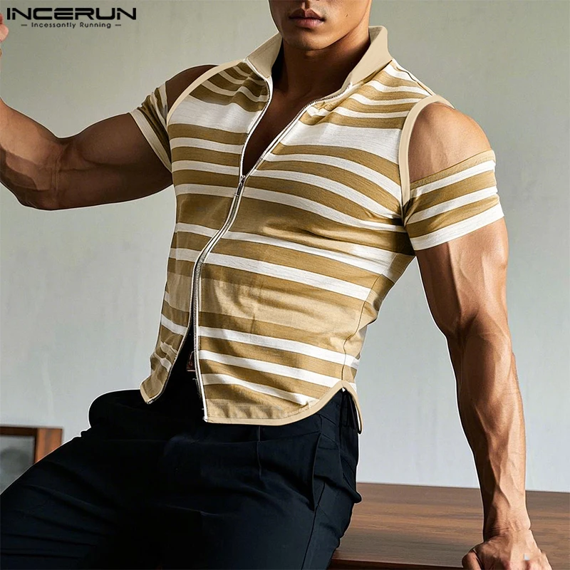 INCERUN Men Off Shoulder Tank Tops Fashion Stripe Tops Tee Irregular Tops Streetwear Zipper Summer Sleeveless Tee Men's Clothing
INCERUN Men Off Shoulder Tank Tops Fashion Stripe Tops Tee Irregular Tops Streetwear Zipper Summer Sleeveless Tee Men's Clothing