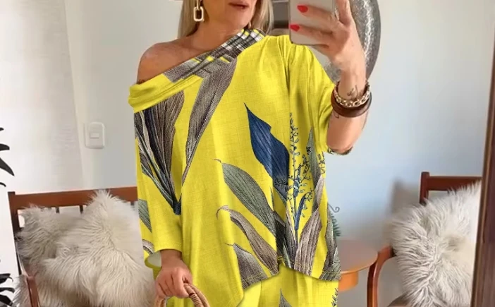 Fashion Women's 2 - Piece Outfit: Off - Cold Shoulder Batwing Sleeve Top + Wide Leg Pants, Casual & Comfortable
Fashion Women's 2 - Piece Outfit: Off - Cold Shoulder Batwing Sleeve Top + Wide Leg Pants, Casual & Comfortable