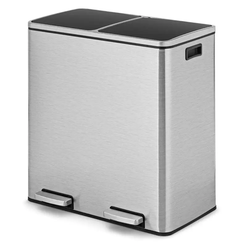 16 Gallon Dual Step Trash Can Recycling Double Bucket Pedal-Silver
16 Gallon Dual Step Trash Can Recycling Double Bucket Pedal-Silver