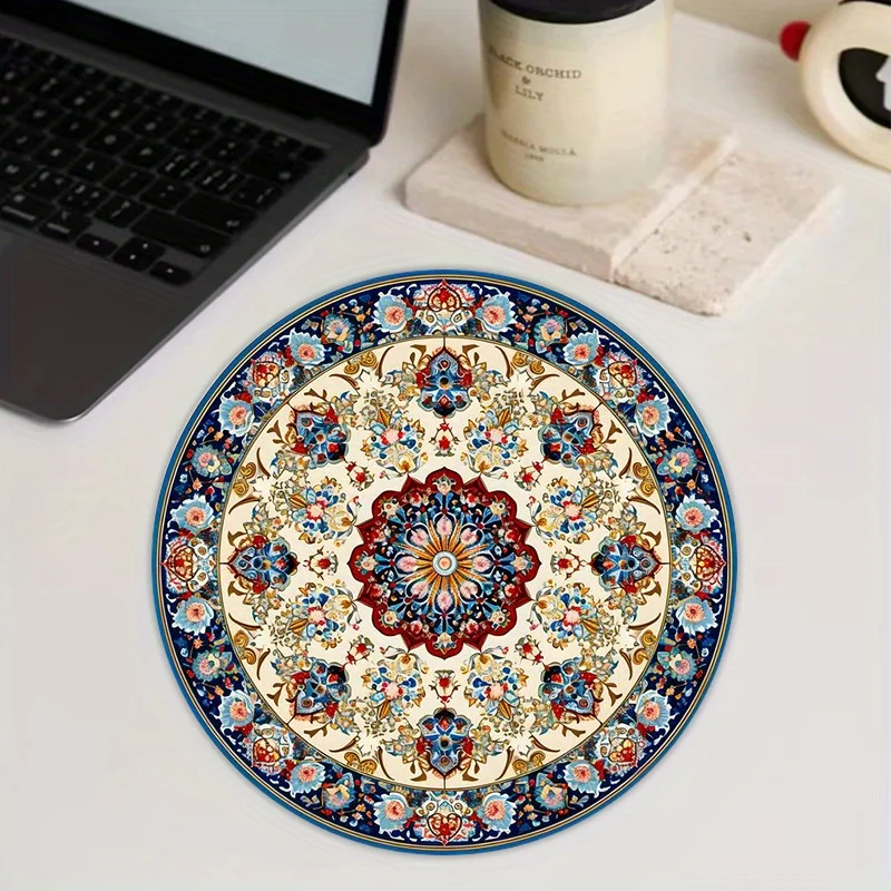 Round anti-slip rubber mouse pad with Bohemian floral design, decorating Bohemian desktop accessories for work and home
Round anti-slip rubber mouse pad with Bohemian floral design, decorating Bohemian desktop accessories for work and home