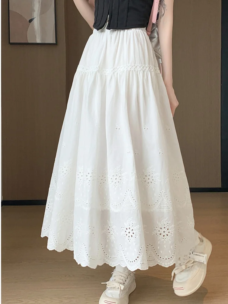 SMTHMA Embroidery Eyelet Hollow Out Skirt White Cotton Semi Sheer Flowy Long Skirt Women Boho Summer Vacation Long Skirt
SMTHMA Embroidery Eyelet Hollow Out Skirt White Cotton Semi Sheer Flowy Long Skirt Women Boho Summer Vacation Long Skirt