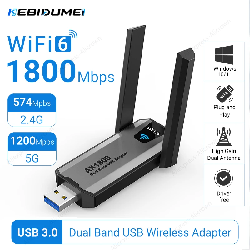 KEBIDUMEI AX1800 WIFI 6 USB Adapter AC600 Network Card Dongle 2.4G/5GHz 802.11AX Antenna Signal Reception For Laptop PC Win10/11
KEBIDUMEI AX1800 WIFI 6 USB Adapter AC600 Network Card Dongle 2.4G/5GHz 802.11AX Antenna Signal Reception For Laptop PC Win10/11