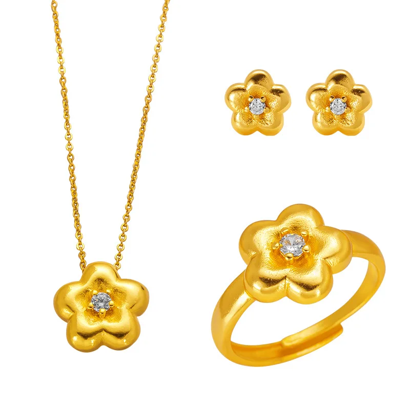 Fashion Kt18 Gold Color Zircon Flower Earring Ring Necklace Sets for Women Birthday Wedding Engagement Jewelry Sets Gifts
Fashion Kt18 Gold Color Zircon Flower Earring Ring Necklace Sets for Women Birthday Wedding Engagement Jewelry Sets Gifts