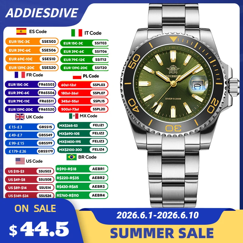 ADDIESDIVE New Luxury Quartz Watch For Men Fashion Stainless Steel Diver Watches Calendar Display Super Luminous Male Wristwatch
ADDIESDIVE New Luxury Quartz Watch For Men Fashion Stainless Steel Diver Watches Calendar Display Super Luminous Male Wristwatch