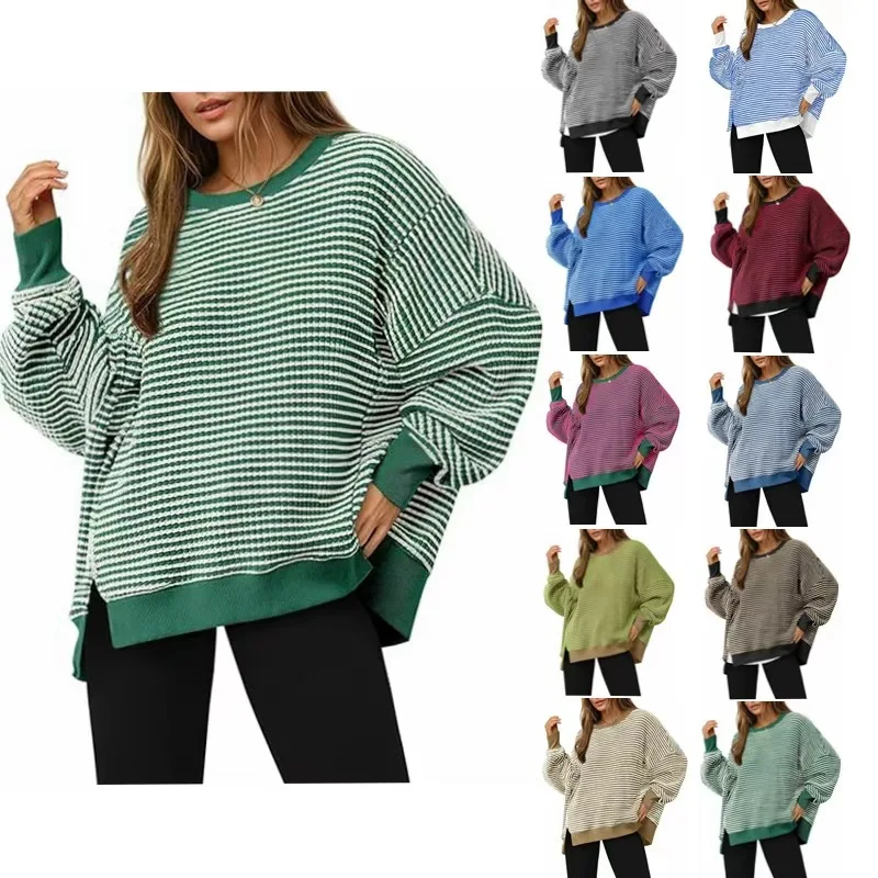 2025 Cross-Border Long-Sleeve round Neck Knitted Hoodie Women's Fashion Wide Stripe Pattern Slipover Sweatshirt Commute Style
2025 Cross-Border Long-Sleeve round Neck Knitted Hoodie Women's Fashion Wide Stripe Pattern Slipover Sweatshirt Commute Style