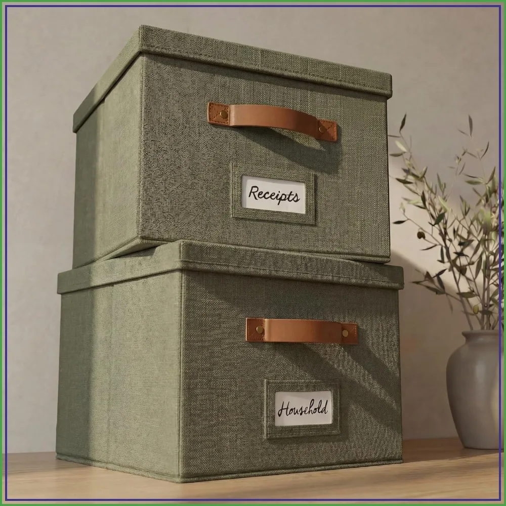 Collapsible File Organizer Box Set of 2 - Linen Storage Crates with Handles, Portable for Documents & Hanging Folders
Collapsible File Organizer Box Set of 2 - Linen Storage Crates with Handles, Portable for Documents & Hanging Folders