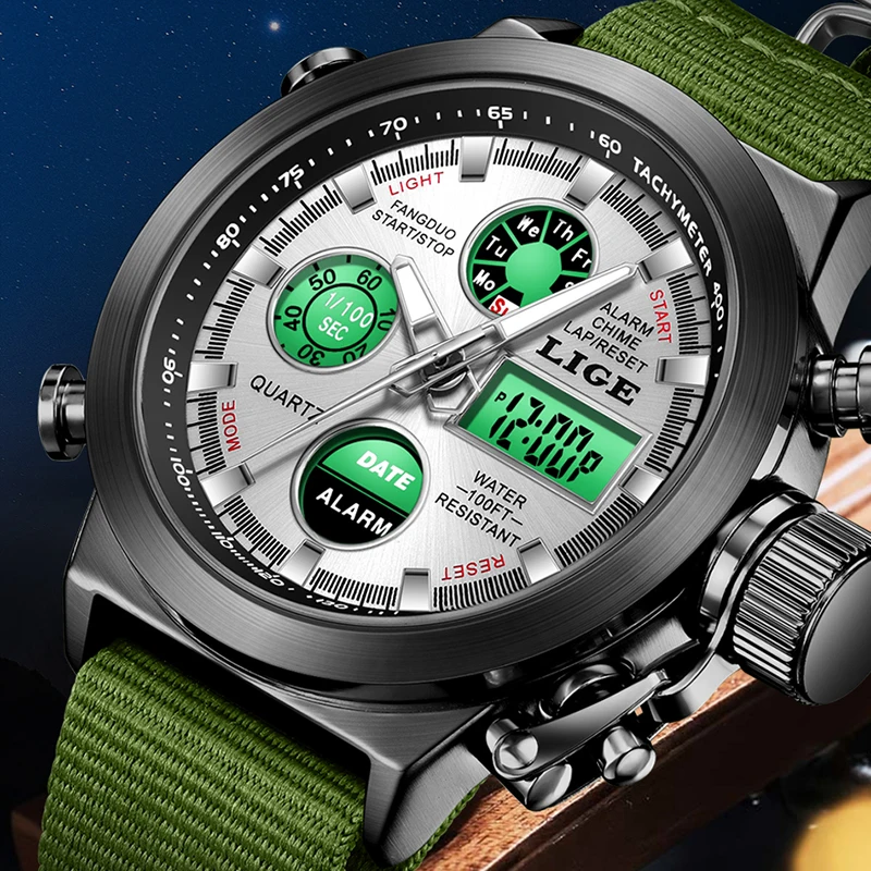 LIGE men's watch fashion LED dual display luminous luxury electronic watch alarm clock week quartz waterproof military reloj+BOX
LIGE men's watch fashion LED dual display luminous luxury electronic watch alarm clock week quartz waterproof military reloj+BOX