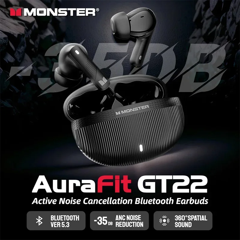 Monster AuraFit GT22 Active Noise Cancelling Earbuds — -35dB 360° Stereo Wireless Bluetooth Headphone ANC Bluetooth 5.3 Earphone
Monster AuraFit GT22 Active Noise Cancelling Earbuds — -35dB 360° Stereo Wireless Bluetooth Headphone ANC Bluetooth 5.3 Earphone