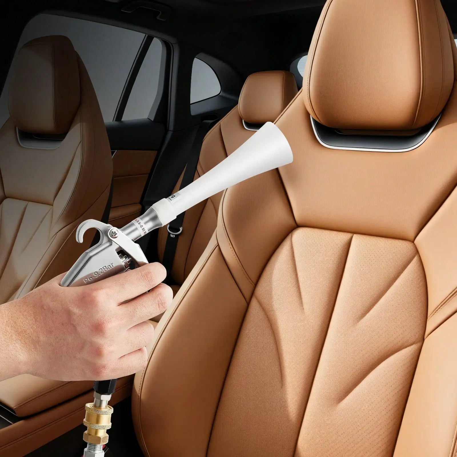 High pressure vortex cleaning gun with dual nozzles and 1L liquid tank, strong air power removes stubborn dust dirt. Compatible with air compressor, ideal for deep surface car interior gap cleaning work
High pressure vortex cleaning gun with dual nozzles and 1L liquid tank, strong air power removes stubborn dust dirt. Compatible with air compressor, ideal for deep surface car interior gap cleaning work