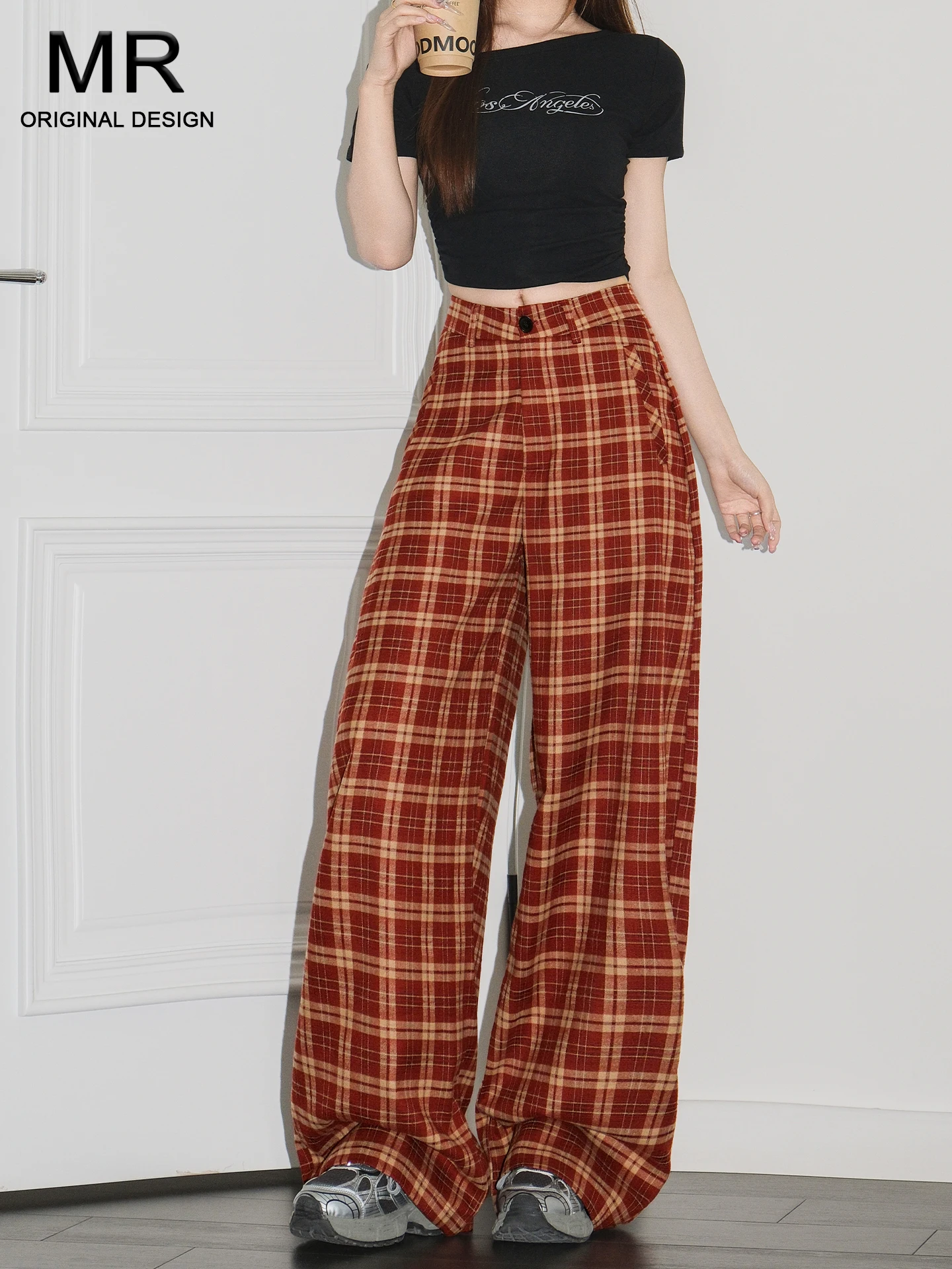 High Waist Straight Leg Casual Pants Women's Loose Wide Leg Floor Length Trousers Checkered Design Summer Slimming Pants
High Waist Straight Leg Casual Pants Women's Loose Wide Leg Floor Length Trousers Checkered Design Summer Slimming Pants