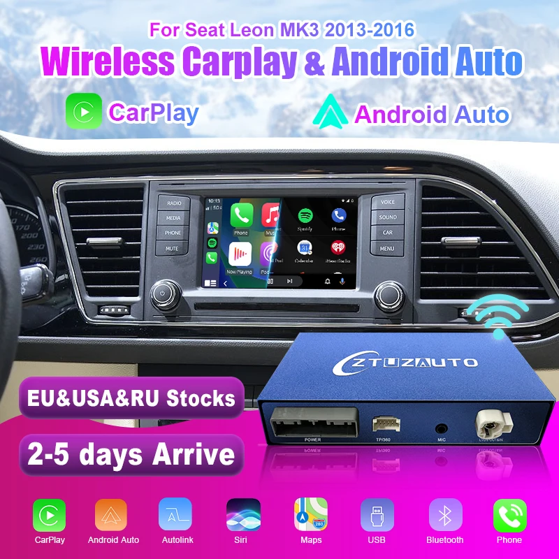 Беспроводной CarPlay для Seat Leon MK3 2013-2016, с Android Auto Mirror Link AirPlay Car Play Навигация Поддержка задней камеры
Беспроводной CarPlay для Seat Leon MK3 2013-2016, с Android Auto Mirror Link AirPlay Car Play Навигация Поддержка задней камеры