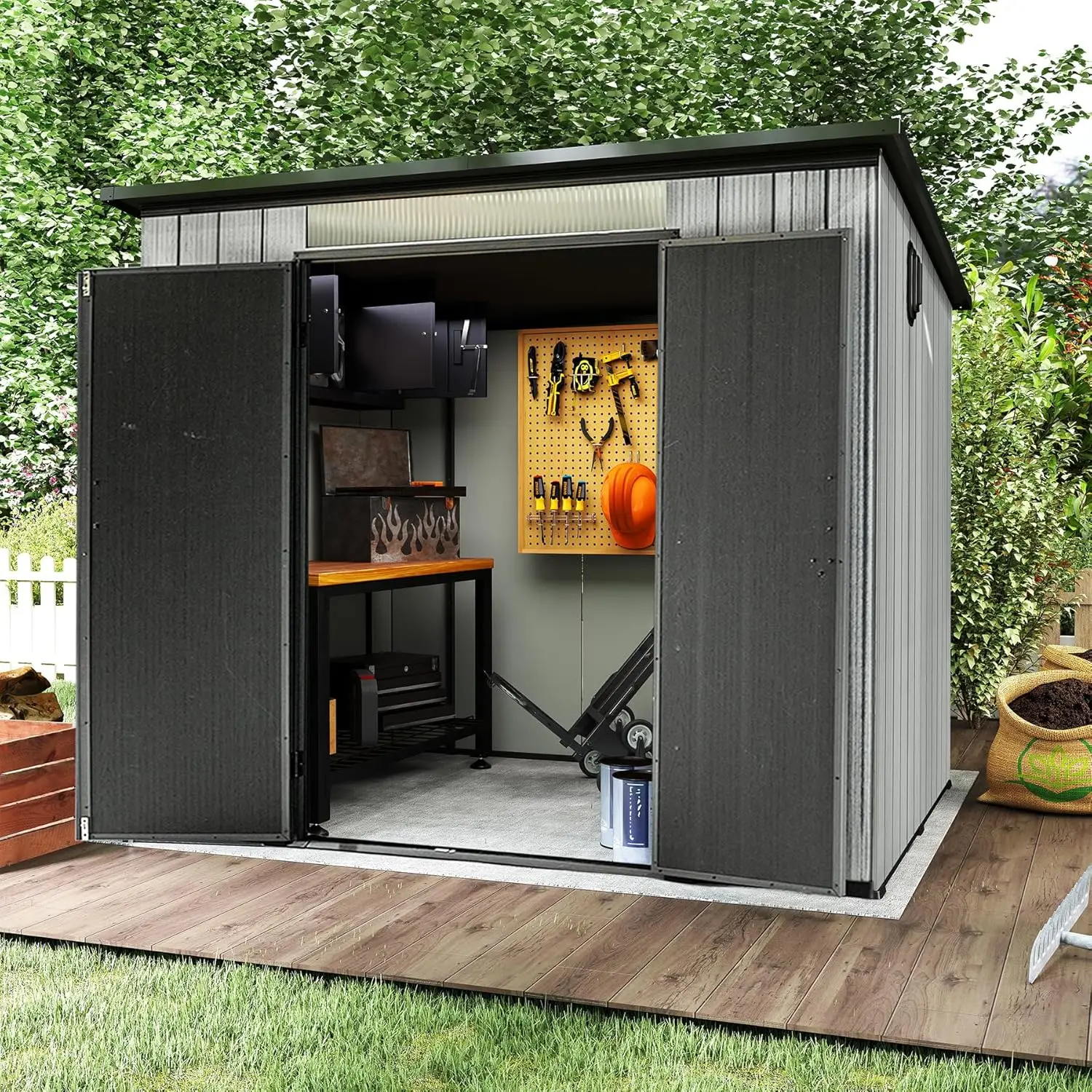 6x8FT Lean-to Resin Shed Plastic Outdoor Storage with Carpet for Garden Tools Bike Lawn Mower Yard, Customized
6x8FT Lean-to Resin Shed Plastic Outdoor Storage with Carpet for Garden Tools Bike Lawn Mower Yard, Customized