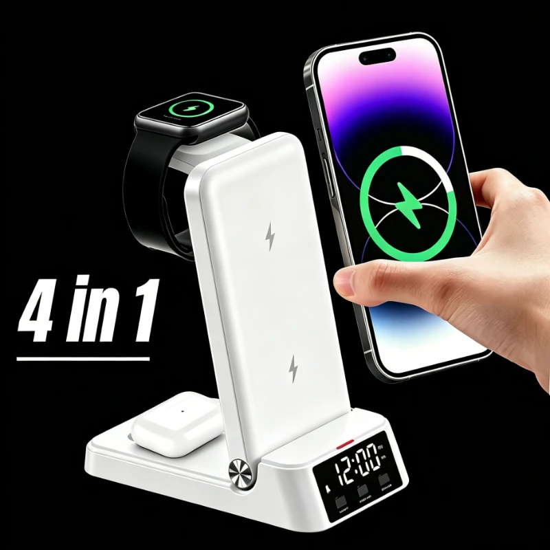 4 In 1 Foldable Wireless Charger Stand With LED Digital Clock Fast Charging Station For Phone Watch Earbuds Home Office Desktop
4 In 1 Foldable Wireless Charger Stand With LED Digital Clock Fast Charging Station For Phone Watch Earbuds Home Office Desktop