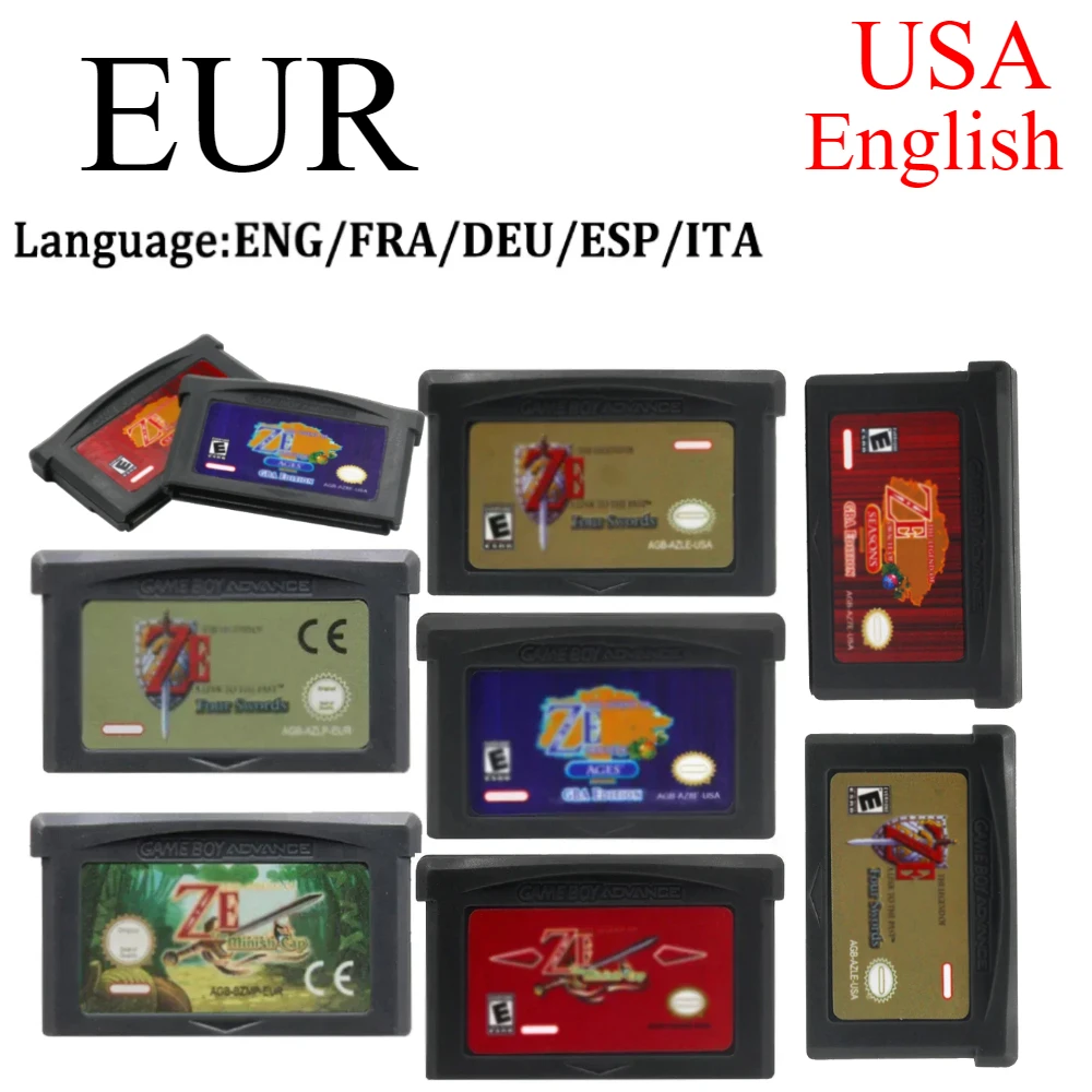 США/EUR Видеоигра GBA Игровой картридж Консоль Четыре меча Игровой карты Link To The Past Awakening DX Minish Cap Oracle of Seasons
США/EUR Видеоигра GBA Игровой картридж Консоль Четыре меча Игровой карты Link To The Past Awakening DX Minish Cap Oracle of Seasons