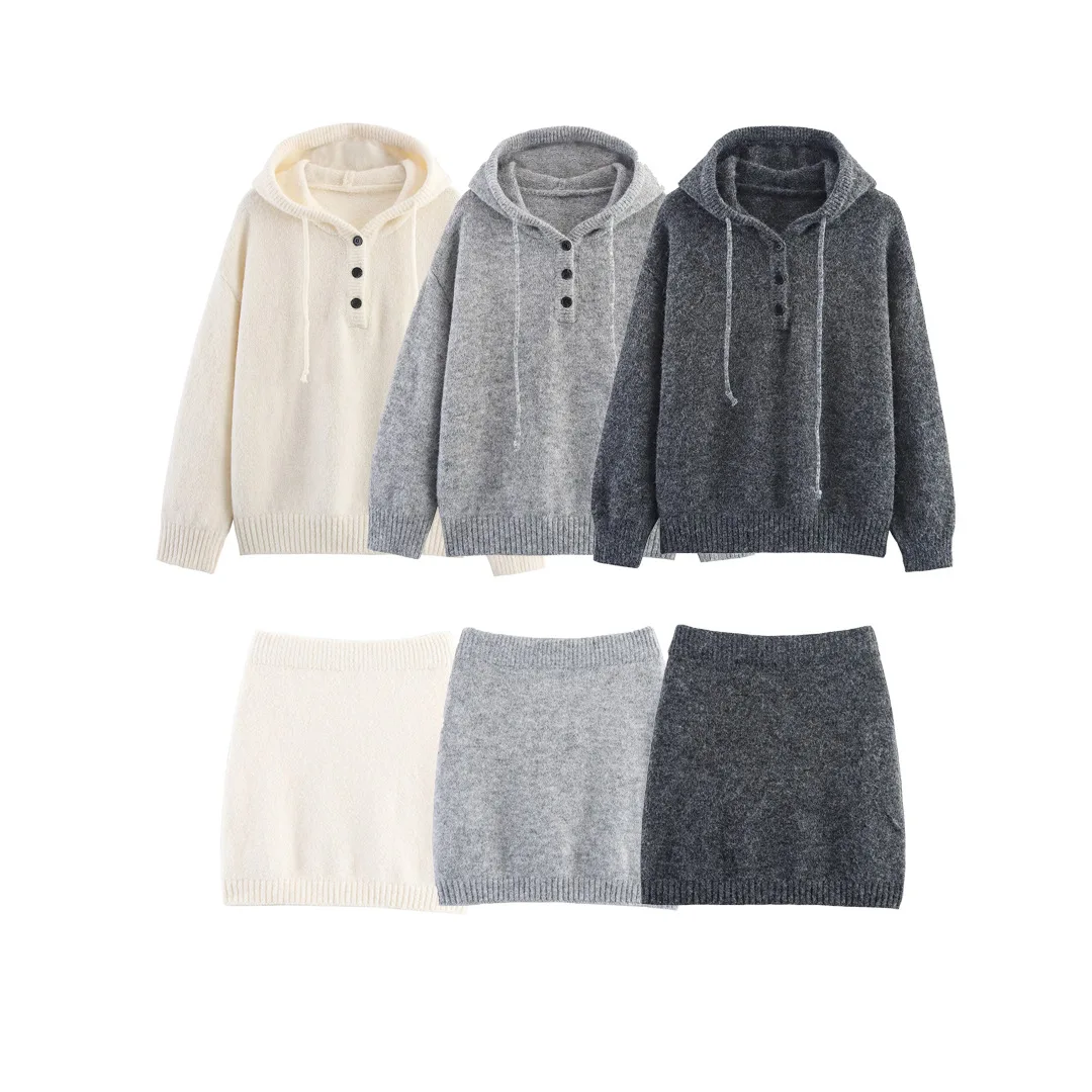 2025 Autumn New Women's Two Piece Knitted Skirt Set Hooded Knitted Sweater Long Sleeve Hoodie Short Half Skirt Set
2025 Autumn New Women's Two Piece Knitted Skirt Set Hooded Knitted Sweater Long Sleeve Hoodie Short Half Skirt Set